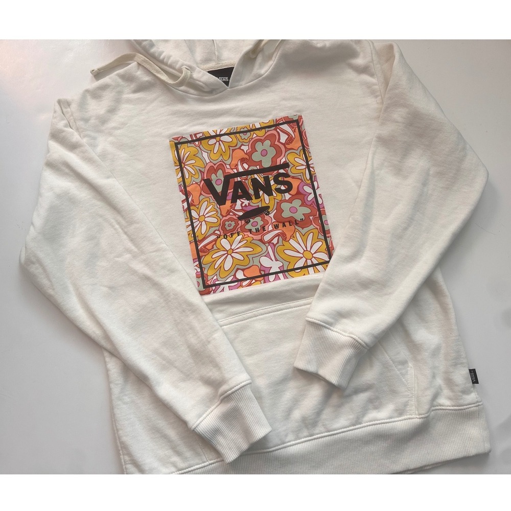 Vans Off The Wall Womens XS‎ White Floral Graphic Hoodie Pullover Skate Retro